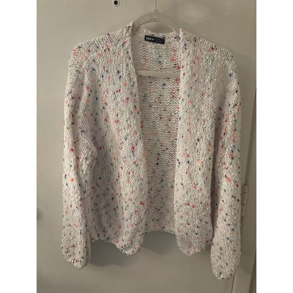 Shein White/ Multicolor Open Front Cardigan L Winter Cozycore Comfy Grandma - Picture 5 of 12
